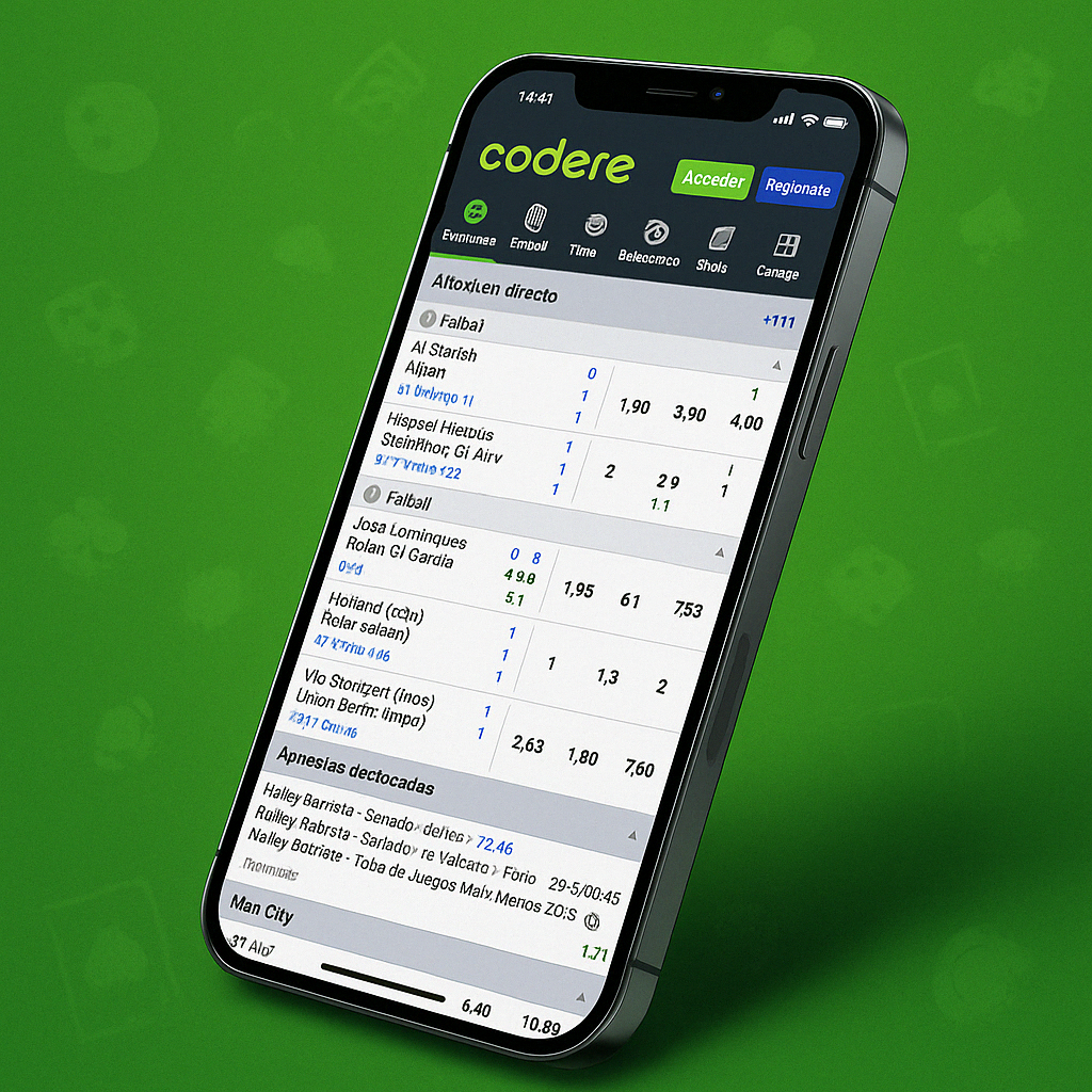 Codere mobile app interface showing real-time sports betting options